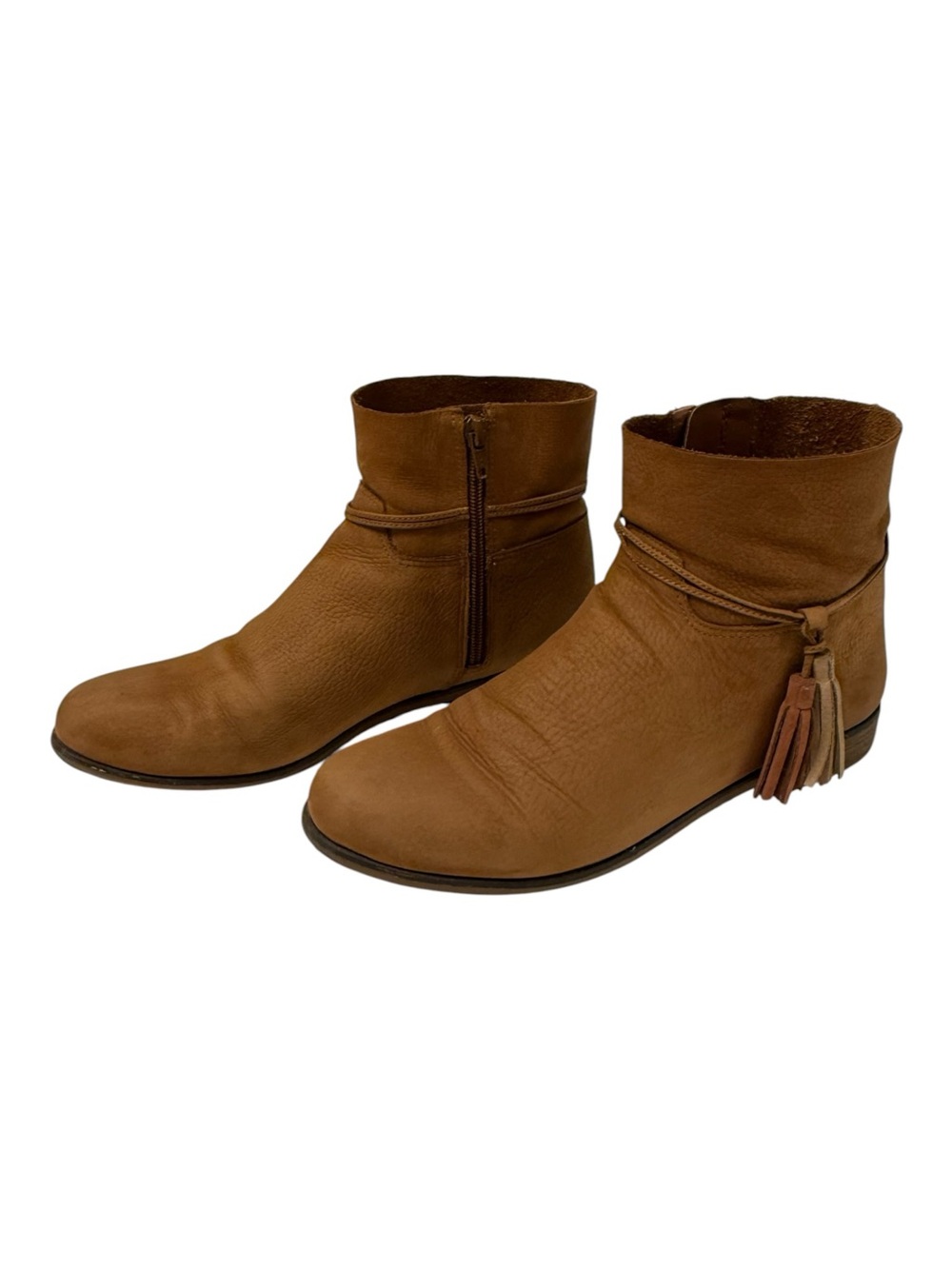 Lucky Brand Gloriana Tan Leather Flat Tassel Boho Ankle Boots Booties - Size 10